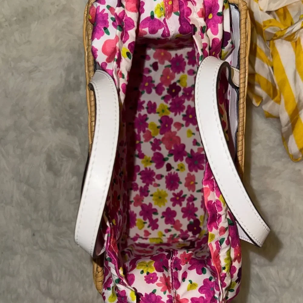 Kate Spade Tan Wicker Tote with White Handles